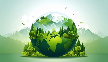 Environmental Harmony: Earth Globe Showcasing Lush Greenery, Mountains, and Forests