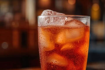 Chilled beverage with ice cubes