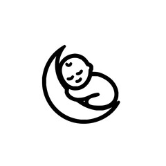 Baby sleeping moon vector illustration newborn sleep crescent moon child infant dream bedtime lullaby nursery icon art