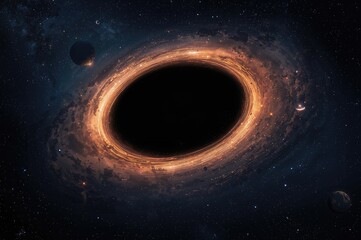 3D rendering of a black hole and its event horizon in outer space. High-resolution sci-fi art in 5K. Image components sourced from a space agency