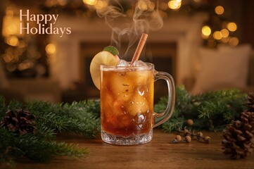 Warm apple rum punch cocktail for festive winter celebrations