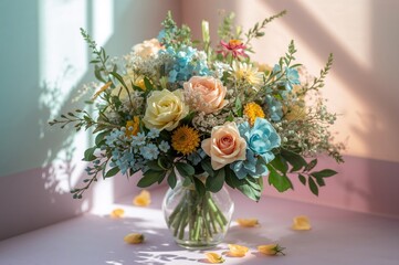 Close-up of a spring floral arrangement for indoor seasonal decoration