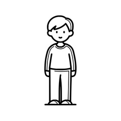 Illustration of a boy standing character design simple line art child drawing person outline vector art style image