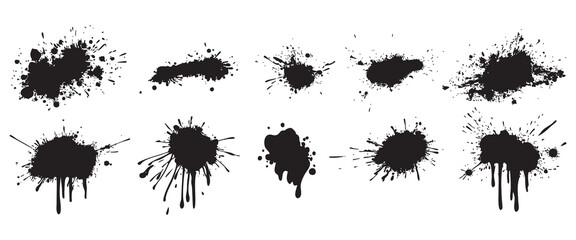 Black ink splatter and drip textures collection