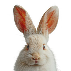 Obraz premium Closeup of a white rabbit with long ears and a curious expression, isolated on transparent background the fur is soft and the eyes are bright