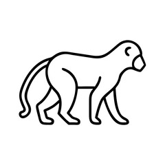 Isolated outline drawing of a monkey animal for zoo wildlife and nature related designs and art projects