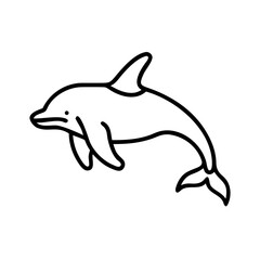 Dolphin outline drawing vector illustration, sea animal clip art, marine mammal graphic design element