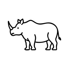 Find a simple black and white outline drawing of a rhinoceros vector illustration image design