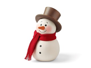 Festive snowman with brown top hat and red scarf spreading holiday cheer on a white background