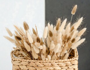 Dried flower arrangement in a woven basket