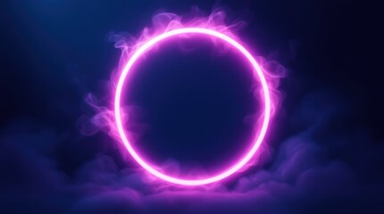 Bright glowing pink circle with ethereal smoke effect in dark atmosphere captures attention