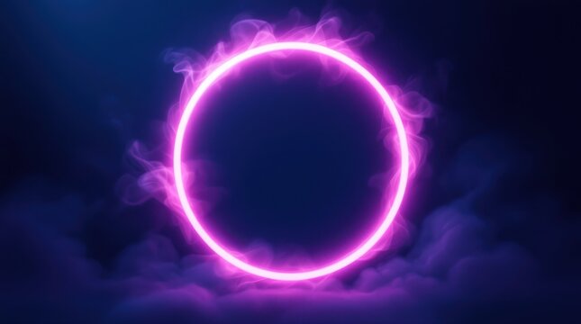 Bright glowing pink circle with ethereal smoke effect in dark atmosphere captures attention - Powered by Adobe