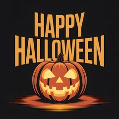 Happy Halloween: Glowing Jack-o'-lantern with Vintage Typography on Dark Background