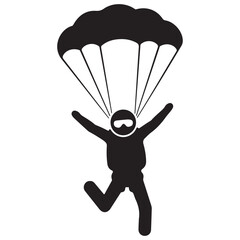 Skydiver Silhouette with Open Parachute Icon