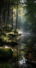Obraz premium Sunlit forest stream