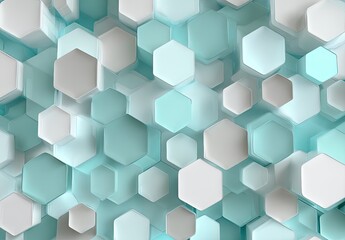 Abstract geometric background of light teal and off-white hexagonal shapes