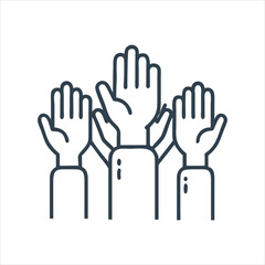 Raised hands up icon vector line illustration