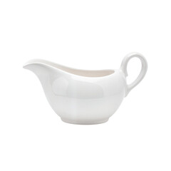 White ceramic gravy boat with elegant shape and smooth finish isolated