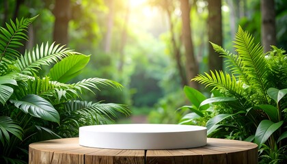 White pedestal in lush forest