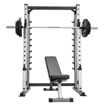 Smith machine with barbell and adjustable bench isolated on transparent background