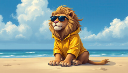 Cool Lion on the Beach