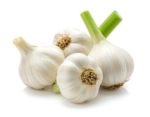 Fresh garlic bulbs, close-up, white background