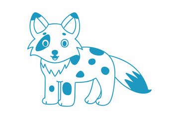 Cute fox is standing, adorned with spots, featuring a cheerful grin and playful outline