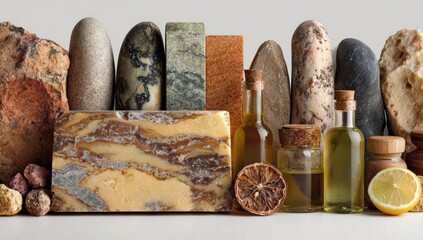 Natural spa products displayed with stones