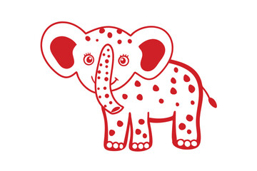 Cute red elephant outlined with polka dots stands cheerfully against a white backdrop