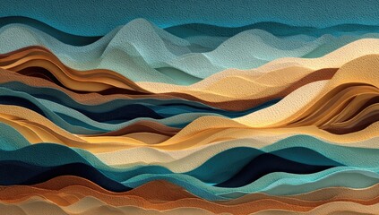 Abstract layered hillscape, textured with  flowing, layered colors