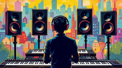 Musician recording cityscape - Powered by Adobe