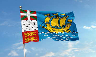 Saint Pierre and Miquelon regional flag waving