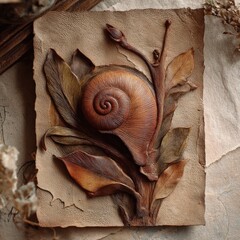Snail & leaves, bas-relief art
