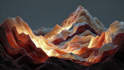 Abstract mountain range, warm colors, glowing peaks