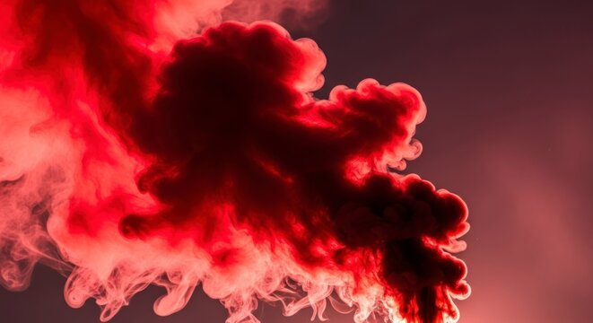 Intense Crimson Smoke Billowing Dramatically Against a Dark Sky.