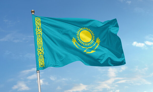 Kazakhstan national flag with sun and eagle - Powered by Adobe