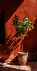 Sun-drenched lemon tree in terracotta pot