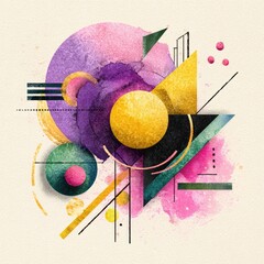 Abstract art with watercolor and geometric shapes