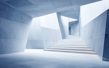 Obraz premium Modern concrete architecture with a staircase showing geometric forms