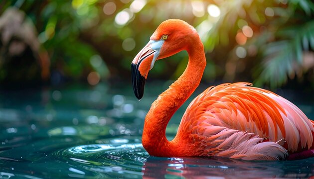 Vibrant flamingo in water - Powered by Adobe