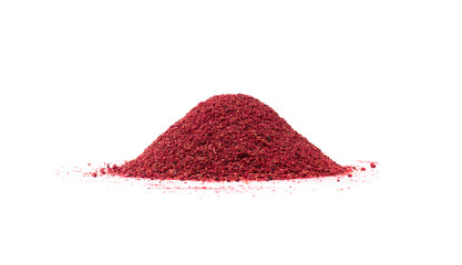 Sumac Powder Isolated, Red Sumach Ground Seasoning, Dry Sumak, Crushed Typhina Seeds