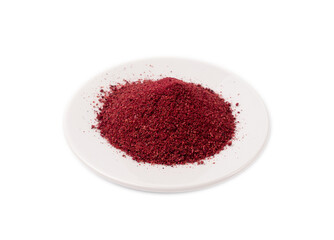 Sumac Powder Isolated, Red Sumach Ground Seasoning, Dry Sumak, Crushed Typhina Seeds