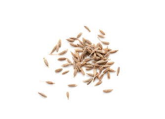 Cumin seed isolated. Caraway or fennel dry seeds close up, zeera macro, Indian cumin or zira grains