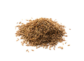 Cumin seed isolated. Caraway or fennel dry seeds close up, zeera macro, Indian cumin or zira grains
