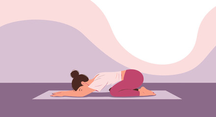 Fototapeta premium Woman in child's pose illustration portraying relaxation and calmness through yoga practice