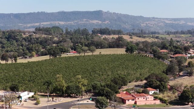 Sao Benedito Das Areias Skyline In Mococa Sao Paulo Brazil. Stunning Harvest Field Landscape Viewed From Above. Rural Background Outdoor Country Stunning. Country. Mococa Sao Paulo.