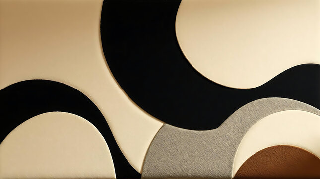 Abstract background with overlapping circles in beige, black, and brown, creating a modern and elegant design