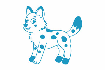 Happy cartoon dog smiles with a blue outline and distinct spots over its body