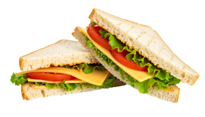 Fresh sandwich preparing with cheese lettuce and tomato