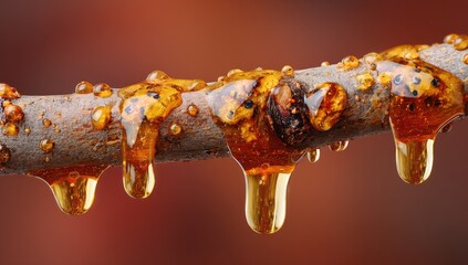 Amber resin dripping from a twig